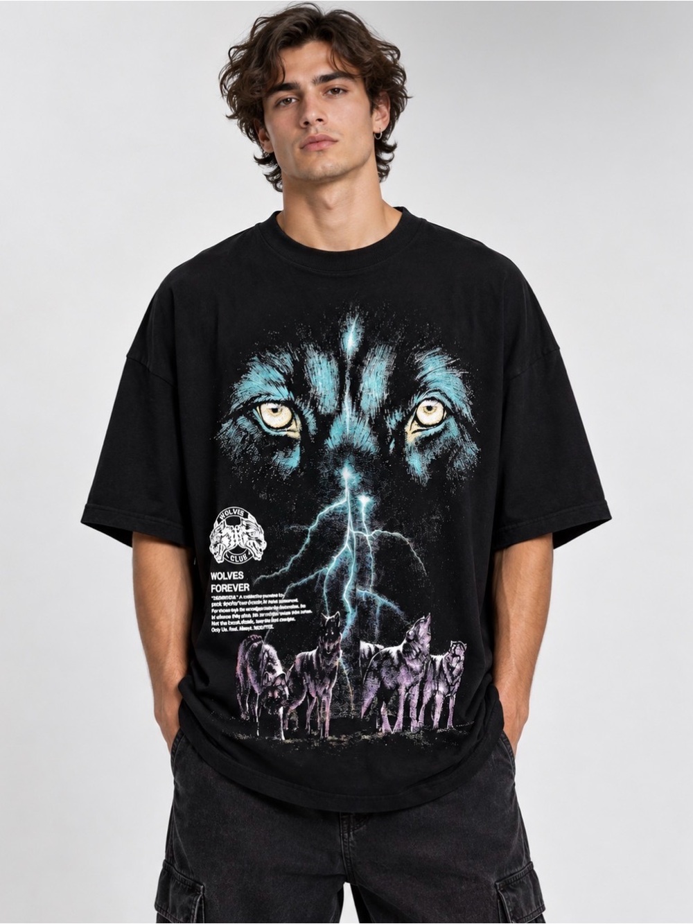 Wolves Eyes of the Storm Premium Tee Graphic Tee Black & Green Size Large NWT